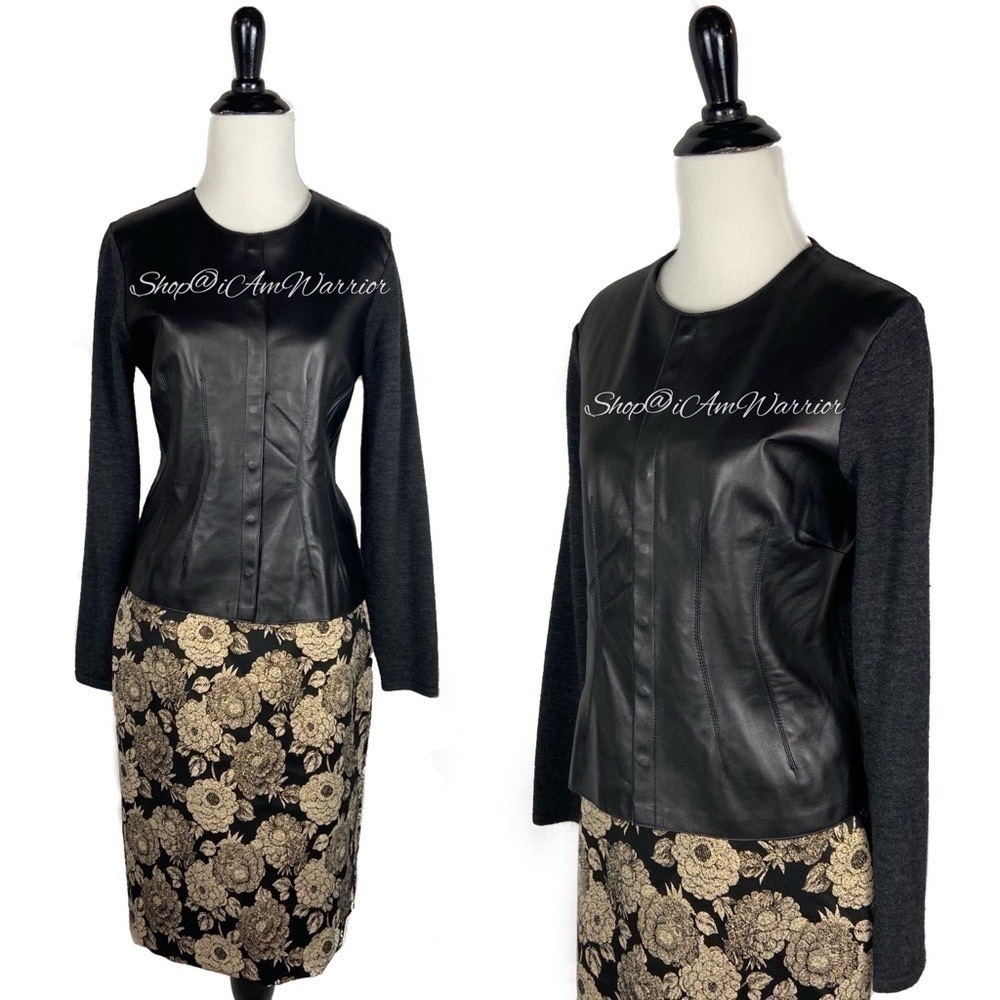 Carlisle genuine leather front wool crewneck snap cardigan *shop@iamwarrior - Picture 2 of 10